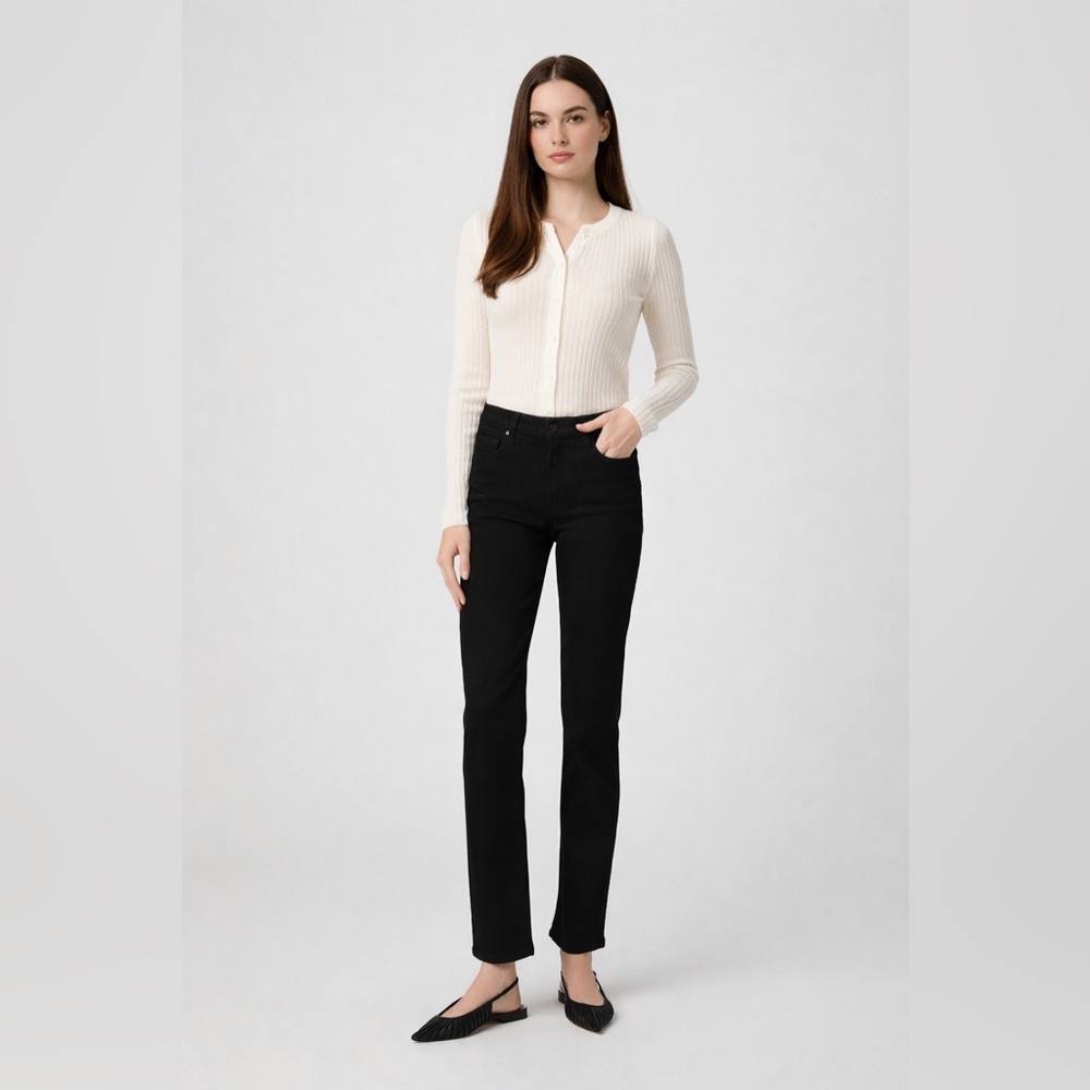 PAIGE Cindy Black High Rise Denim Straight Fit Pants Jeans